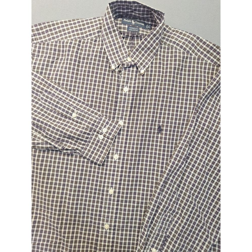 Polo Ralph Lauren Mens Plaid Large Long Sleeve Preppy Made In Hong Kong Casual